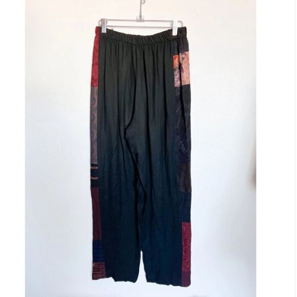 Donna Jessica Pants Womens 1 Black Patchwork‎ Elastic Waist Lagenlook Artsy Boho - Picture 1 of 6